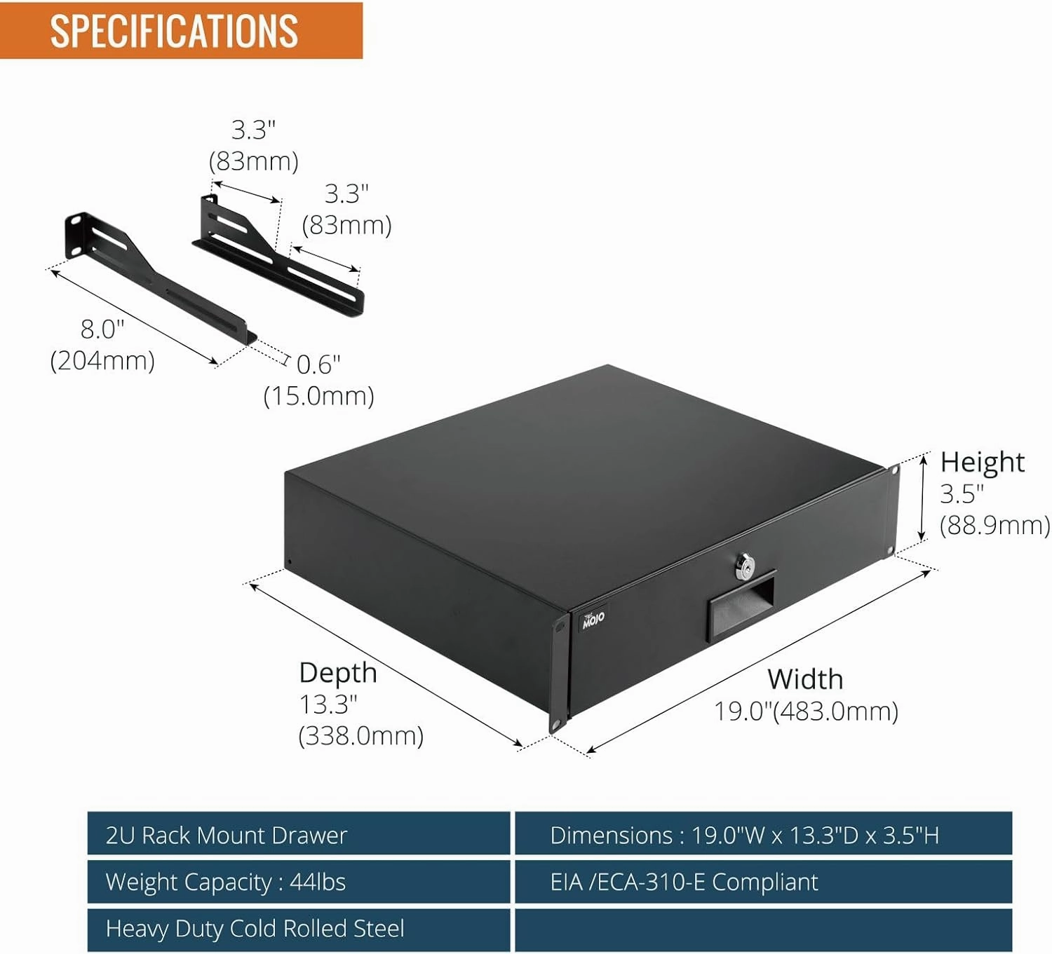Tecmojo 2U Rack Drawer,Rack Mount Drawer for 19in Network Equipment/Server/AV Rack or Cabinet Enclosure,Sliding and Lockable Server Rack Drawer - Load-Bearing 44lb (20kg),with Cable Management Holes