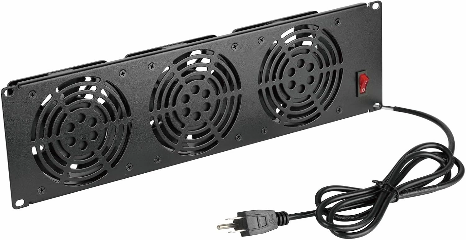 Tecmojo 3U Rack Mount Fan Panel, 3 Fans Cabinet Cooling Fans, 19in 6ft Cord Server Cooling System for Audio Rack and AV Cabinet in Office, Theater(Vertical Assemble) audio rack,hi-fi component stand,media shelf,