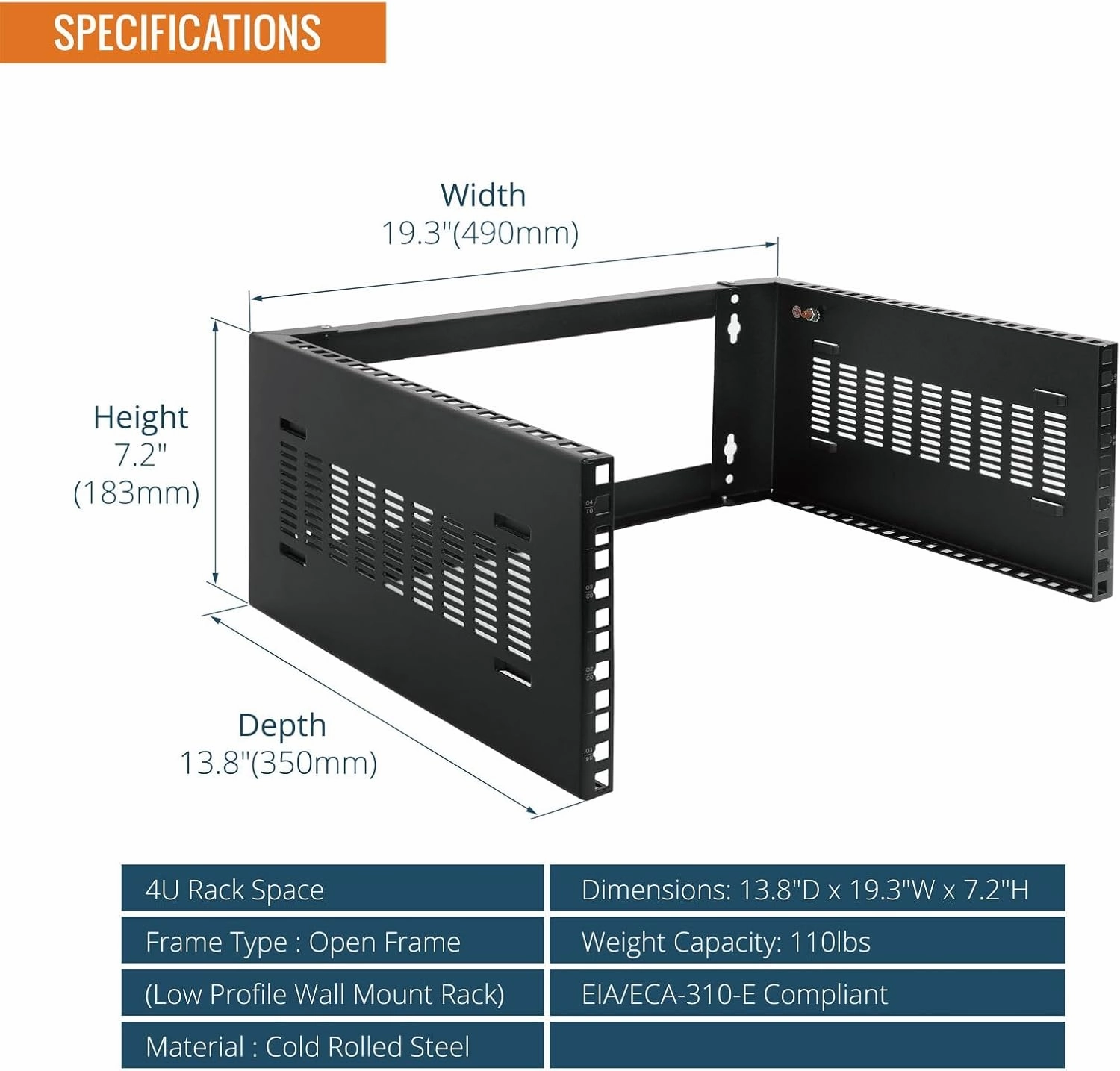 Tecmojo 4U Wall Mount Rack,4U Rack 14 inch Depth,19" Network Rack for Shallow Server and IT Equipment, Network Switches,Patch Panel Bracket,110lbs(50kg) Weight Capacity,Black