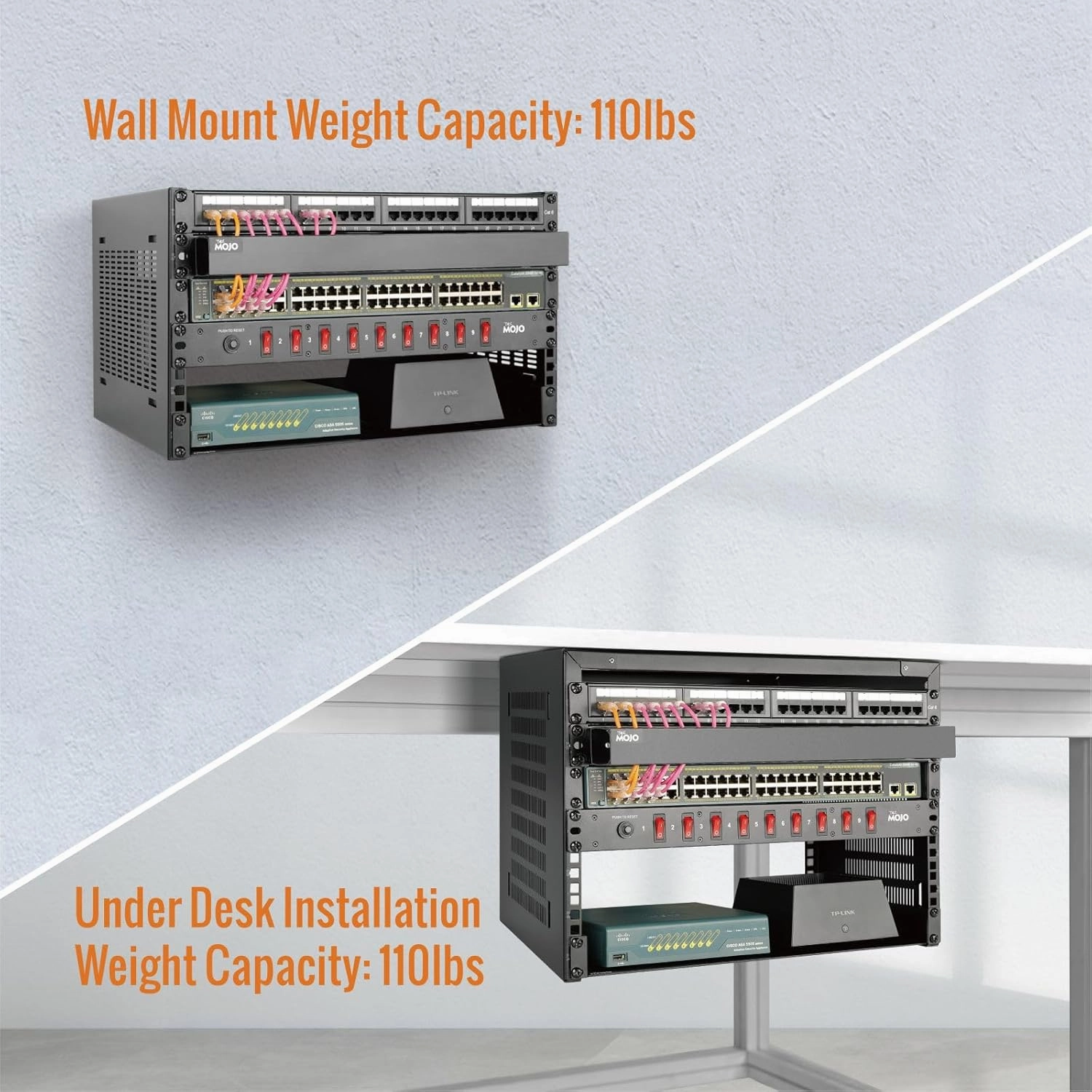 Tecmojo 4U Wall Mount Rack,4U Rack 14 inch Depth,19" Network Rack for Shallow Server and IT Equipment, Network Switches,Patch Panel Bracket,110lbs(50kg) Weight Capacity,Black