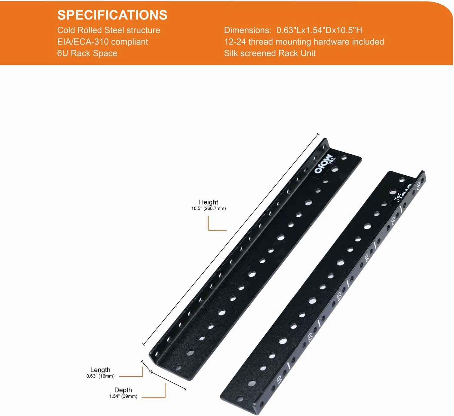 Tecmojo 6U Vertical Rack Rail Pair Kit DIY Rack Rails Kit, 12-24 Screws Included to Mount Equipment, Tapped Hole