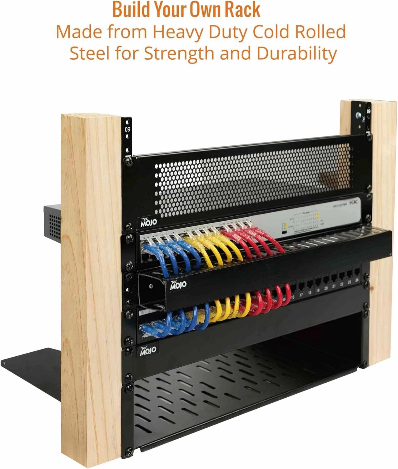 Tecmojo 6U Vertical Rack Rail Pair Kit DIY Rack Rails Kit, 12-24 Screws Included to Mount Equipment, Tapped Hole