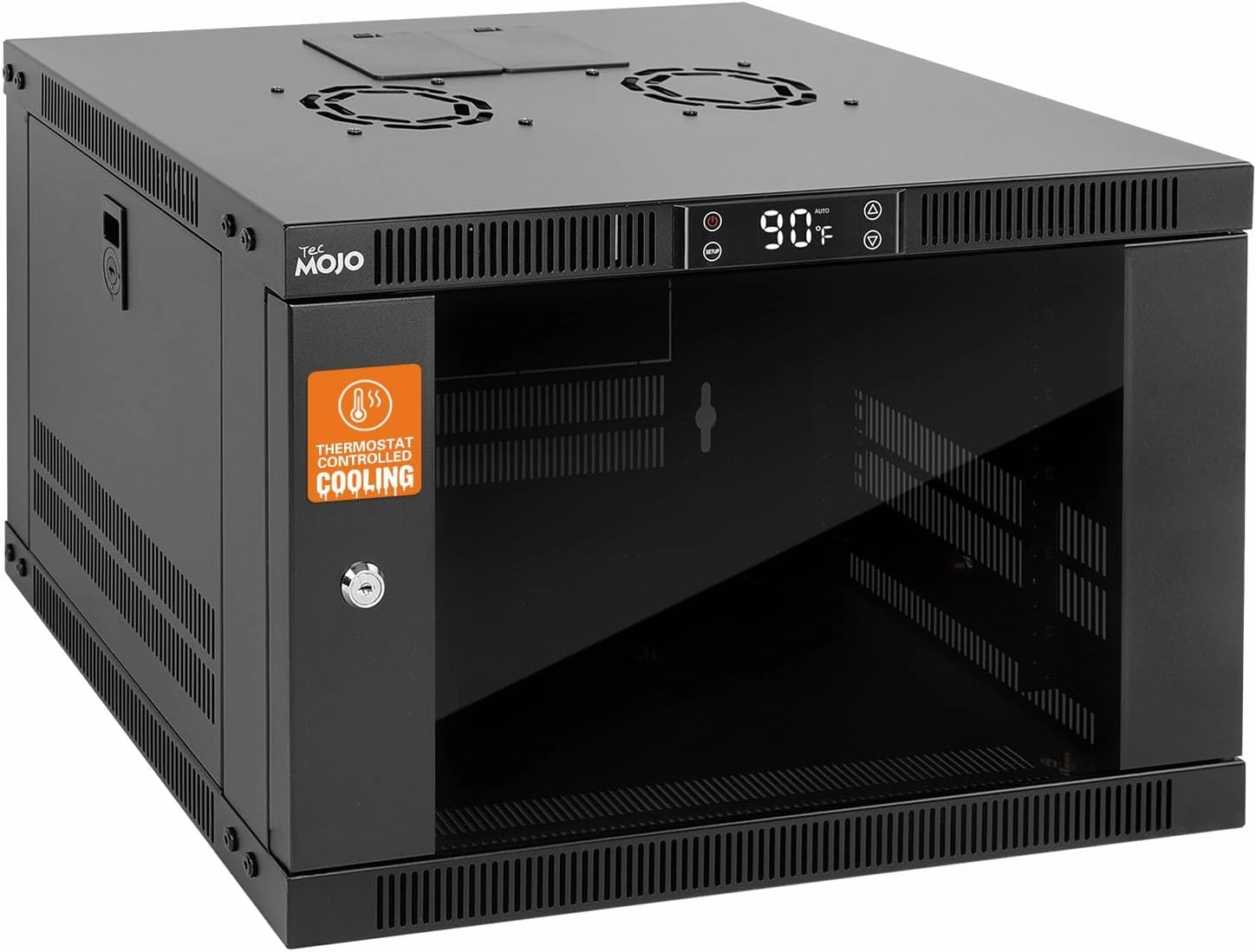 Tecmojo 6U Wall Mount Rack with Thermostat, 17.7inch Depth Enclosed Server Cabinet with 2 Cooling Fans,Lockable Door & Hardware,6U Rack for 19inch Equipments,Glass Door rackmount gear,audio rack equipment,studio rackmounts,