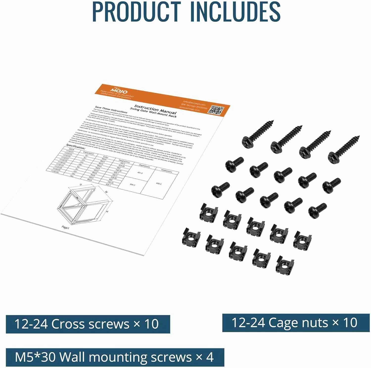 Tecmojo 6U Wall Mount Server Rack, Open Frame Network Rack for 19" Computer/AV/Data/IT/Media Equipment, 18" Depth, 16" Apart Mounting Holes, Swing Gate, Square and Tapped Holes
