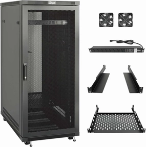 Tecmojo Network Rack Cabinet,27U Server Rack,31.5 Inch Depth,Hold Up to 1600Lbs,Lockable Cabinet with Casters and Complete Accessories,Mesh Door,for Home,Office,Small Business (27U 23.6" w*31.5" d) equipment cabinet,AV gear cabinet,component encl