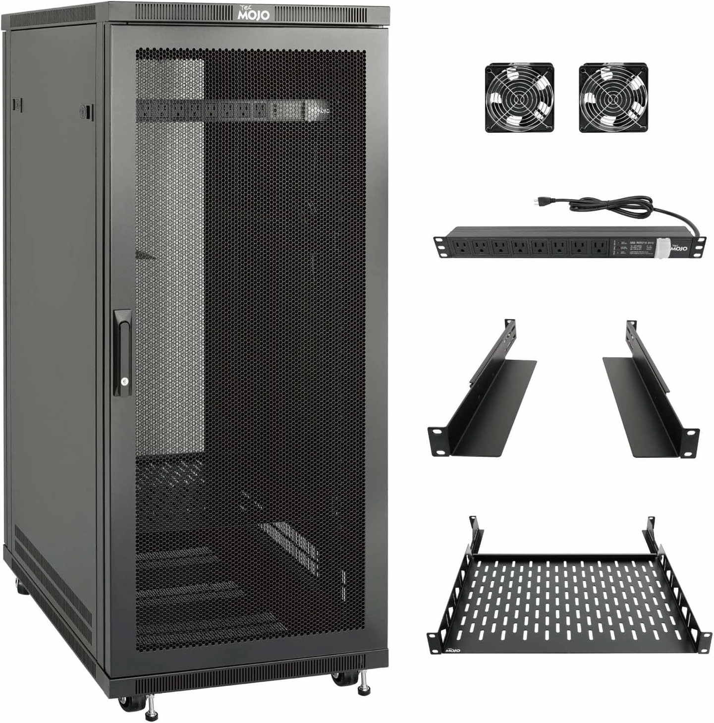 Tecmojo Network Rack Cabinet,27U Server Rack,31.5 Inch Depth,Hold Up to 1600Lbs,Lockable Cabinet with Casters and Complete Accessories,Mesh Door,for Home,Office,Small Business (27U 23.6" w*31.5" d) equipment cabinet,AV gear cabinet,component encl