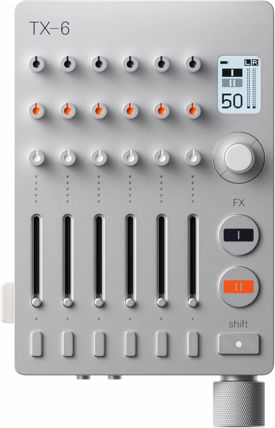 teenage engineering TX6 portable and rechargeable 6 stereo channel mixer, usb audio interface and sound card, 8 hour battery life, built-in effects, ble and usb midi, iOS compatible audio interface,USB interface,music recording input,