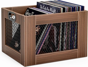 TEMI Vinyl Record Storage Crate  Large Wooden Record Holder for 70  Albums  Industrial-Style Record Organizer and Durable Record Storage Solution for Home or Studio, Dark Walnut vinyl storage,record holder,LP organizer,