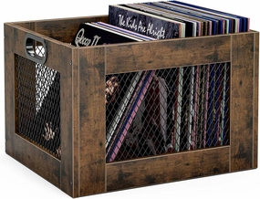 TEMI Vinyl Record Storage Crate  Large Wooden Record Holder for 70  Albums  Industrial-Style Record Organizer and Durable Record Storage Solution for Home or Studio, Easy to Assemble vinyl storage,record holder,LP organizer,