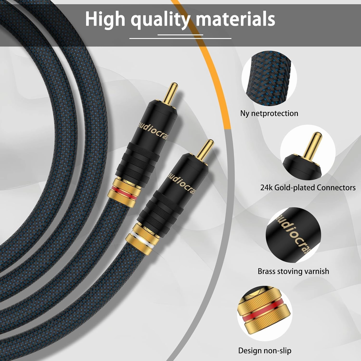 Tertullus 2Pack RCA Audio Cables, 6N OFC Braided RCA Male to Male Stereo Audio Interconnect Cable for Home Theater, HDTV, Subwoofer, Amplifiers, HiFi Systems (1M/3.3FT)