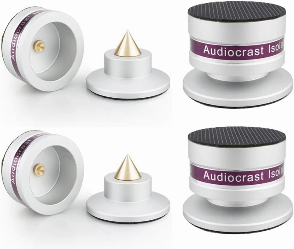 Tertullus 4 Pcs Aluminum Speaker Spike Speaker Isolation Feet Top Pad Turntable Isolation Feet for Amplifier Speaker Turntable Player Subwoofer Silver isolation pads,speaker feet,vibration dampeners,