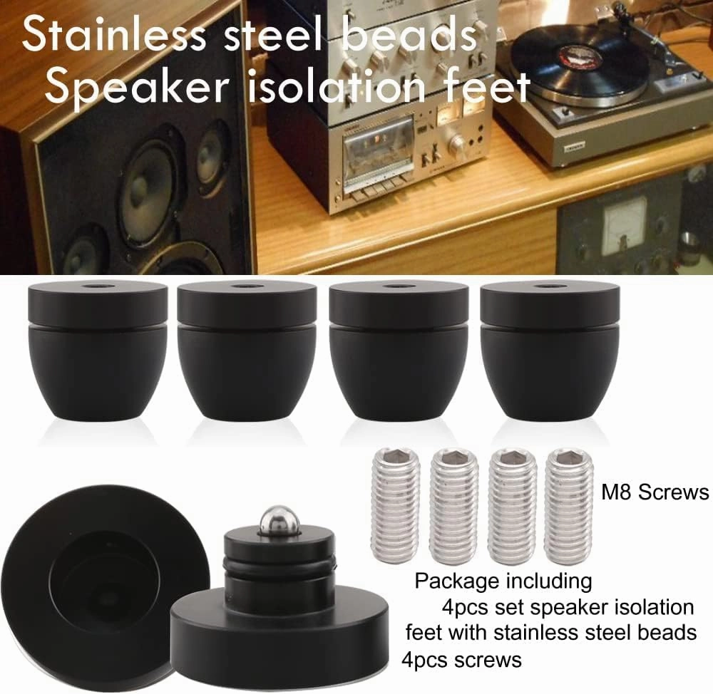 Tertullus 4 Pcs Ball Beads Speaker Isolation Feet Turntable Platform Pads Audio Shock Absorber Subwoofer Isolation Feet 3330 Pad Speaker Stand(Black)