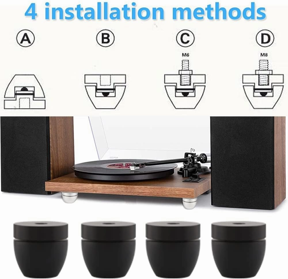 Tertullus 4 Pcs Ball Beads Speaker Isolation Feet Turntable Platform Pads Audio Shock Absorber Subwoofer Isolation Feet 3330 Pad Speaker Stand(Black)
