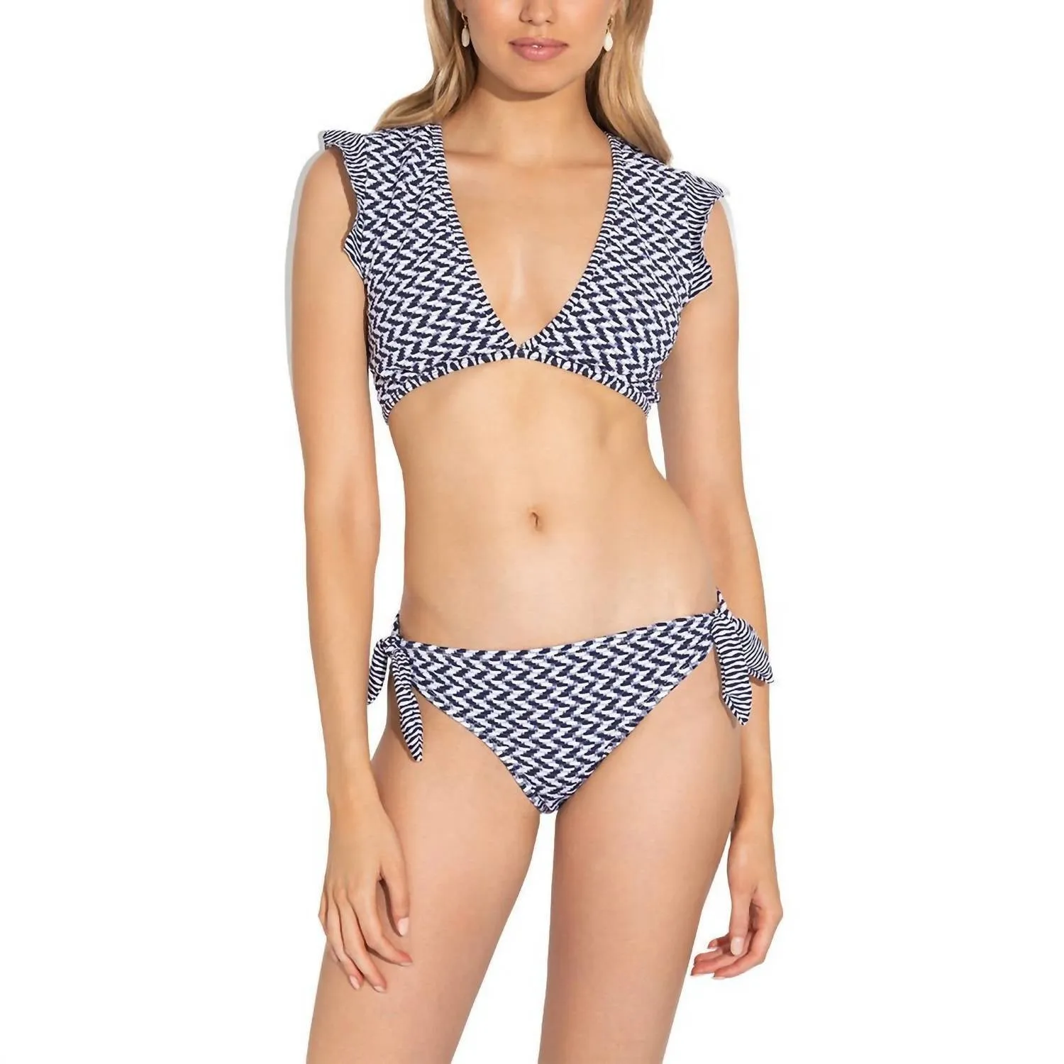 Textured Chevron Bow Bikini Bottom In Navy
