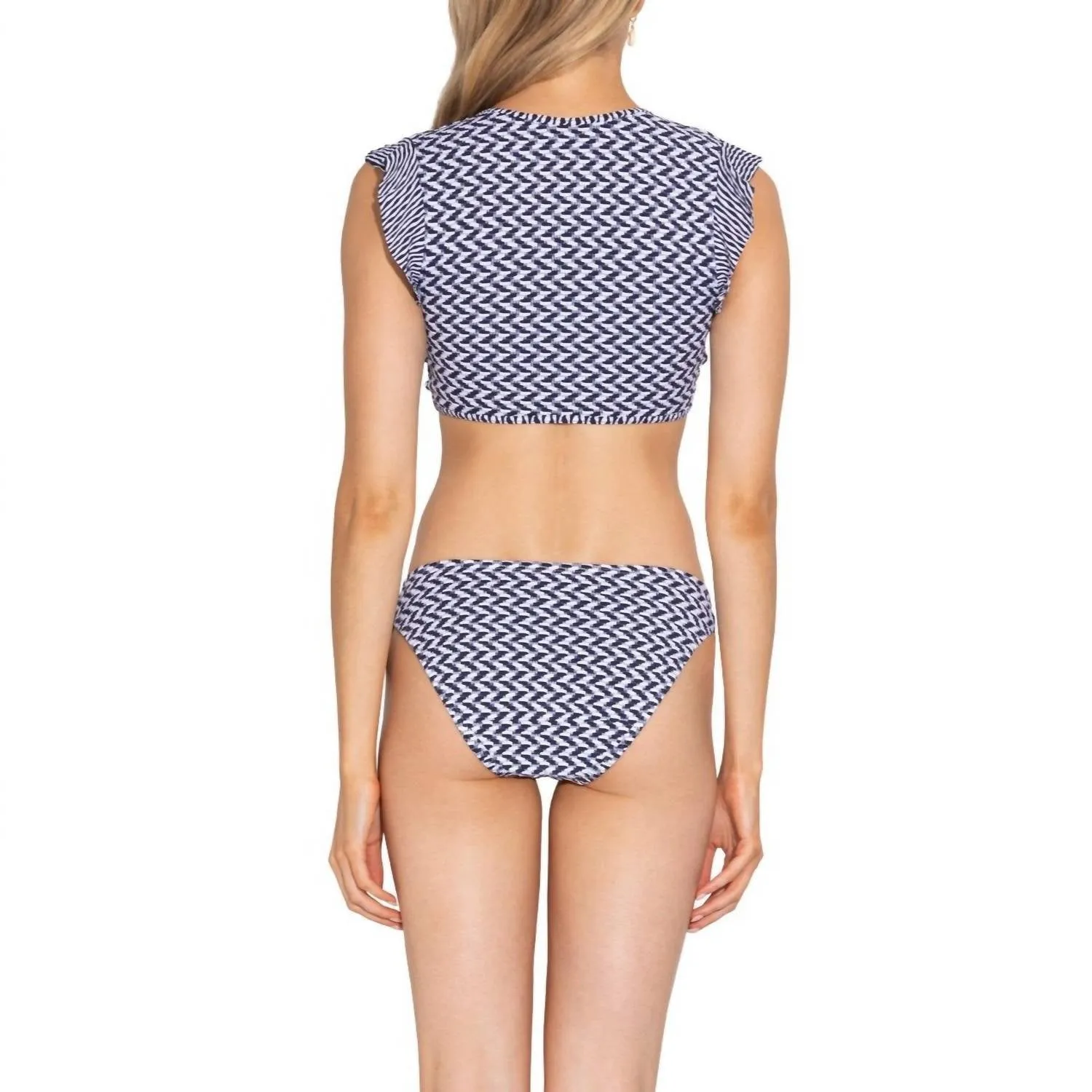 Textured Chevron Bow Bikini Bottom In Navy