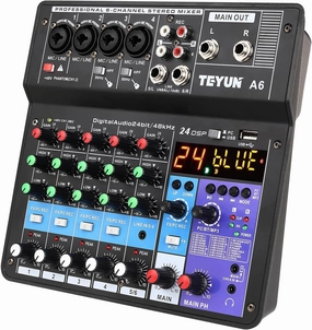 TEYUN 6 Channel Professional Portable Mixer Sound Mixing Console Computer Input 48v Power Number Live Broadcast A6 New (6-Channel) mixer console,audio mixing desk,DJ console,