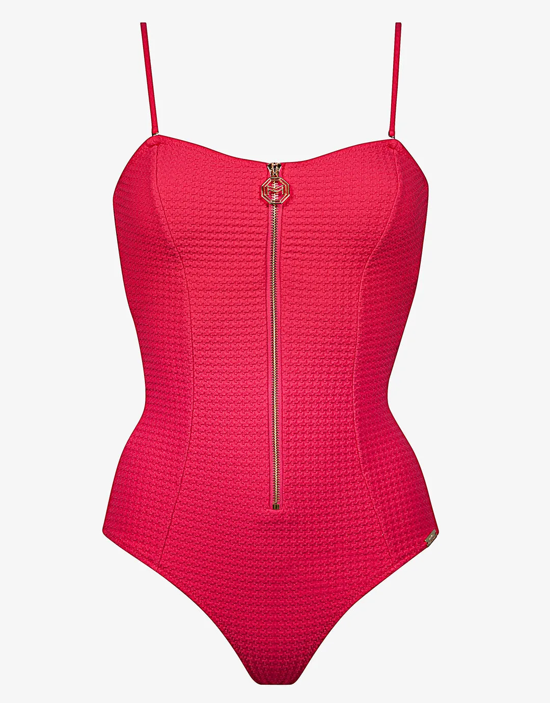 The Bloom Zipped Bandeau Swimsuit - Radiant Red