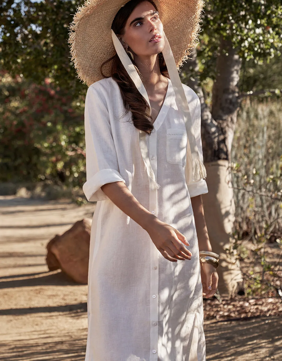The White Collection Midi Beach Shirt - Natural White
