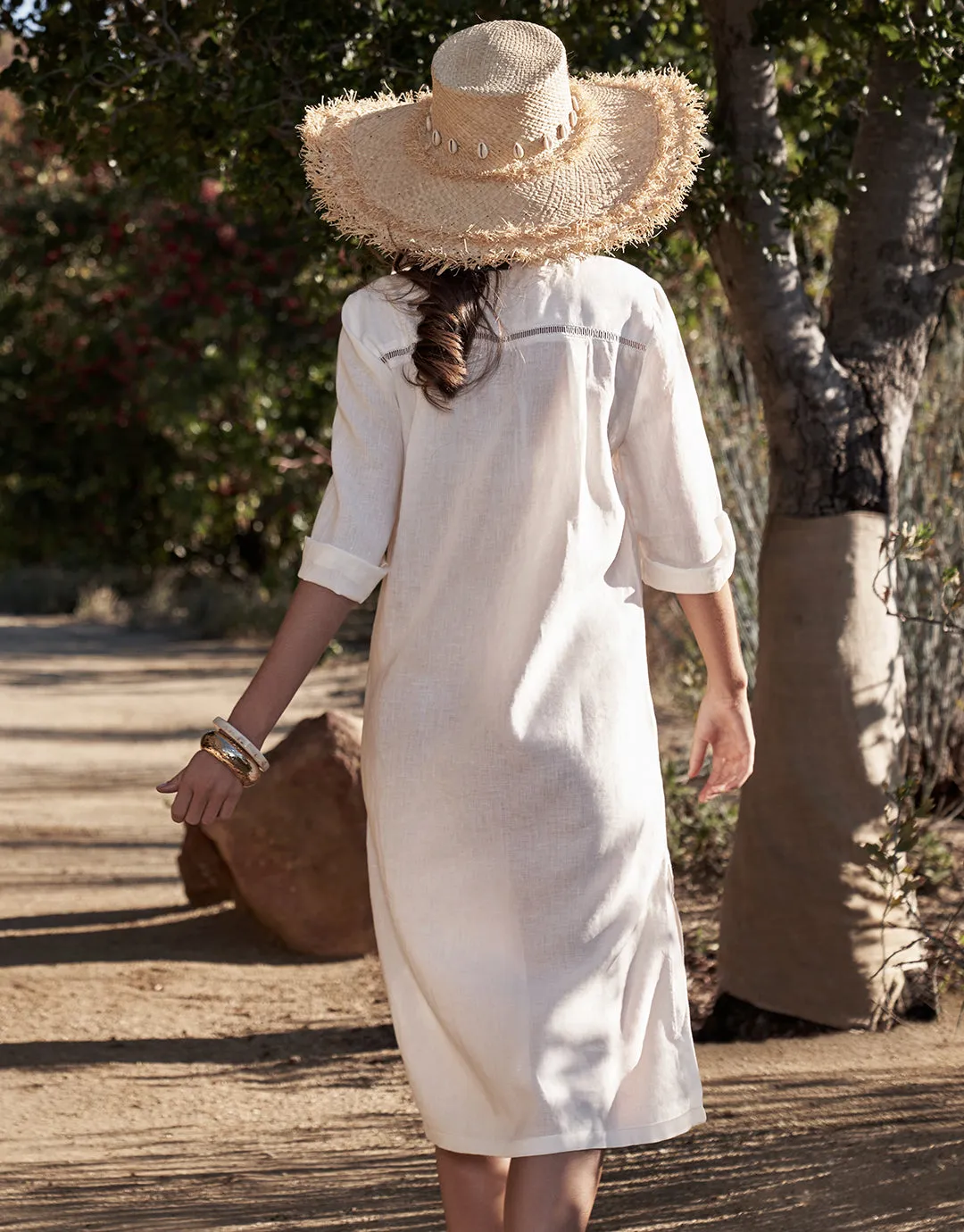 The White Collection Midi Beach Shirt - Natural White