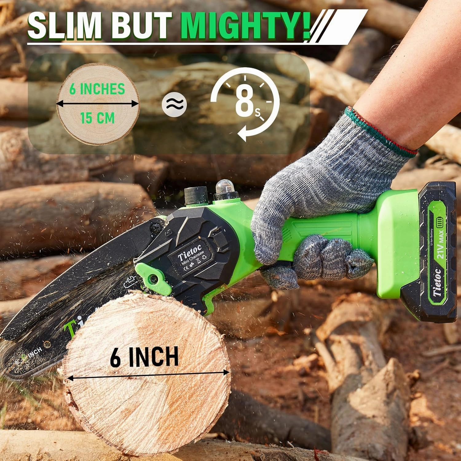 Tietoc Chainsaw 6 Inch Mini Electric Chainsaw Cordless Battery Powered, Hand Held Saw for Wood/Trees Trimming, Tools for Household and Garden, Chain Saw Gift for Men Dad Husband Fathers Gardener 2025