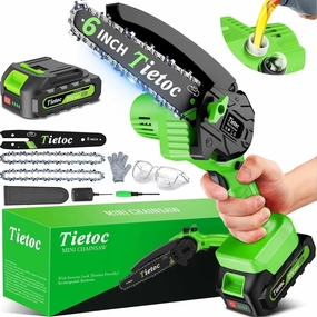 Tietoc Chainsaw 6 Inch Mini Electric Chainsaw Cordless Battery Powered, Hand Held Saw for Wood/Trees Trimming, Tools for Household and Garden, Chain Saw Gift for Men Dad Husband Fathers Gardener 2025 power cord,hi-fi power cable,AC power lead,
