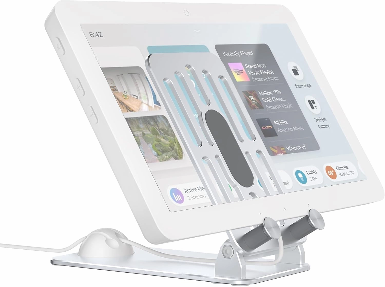 Tiltable Stand for Echo Hub, Cable Management Stand for Alexa Hub, Echo Hub Aluminum Stand, Easy Assemble Stand Holder for Echo Hub, Stable and Adjustable Table Stand for Echo Hub (Silver) smart audio hub,voice control speaker,Alexa compatible audio,