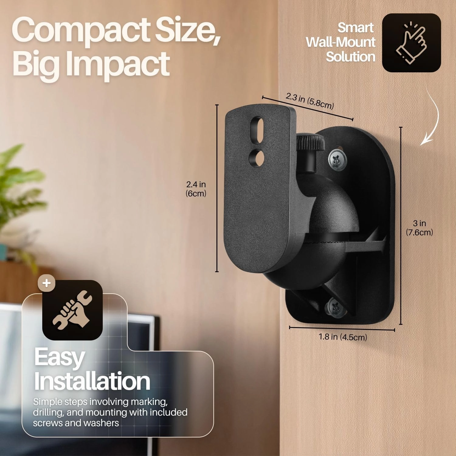 TNP Universal Satellite Speaker Wall Mount Bracket Ceiling Mount Clamp with Adjustable Swivel and Tilt Angle Rotation for Home Theater Surround Sound System Satellite Speakers - 2 Pack, Black