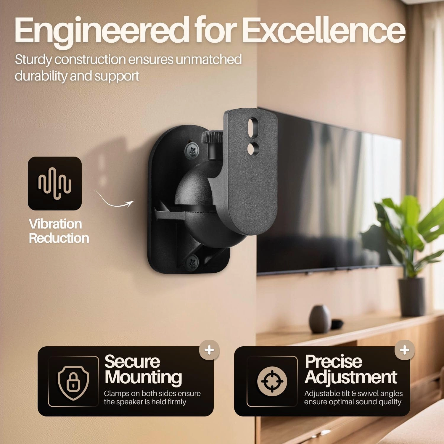 TNP Universal Satellite Speaker Wall Mount Bracket Ceiling Mount Clamp with Adjustable Swivel and Tilt Angle Rotation for Home Theater Surround Sound System Satellite Speakers - 2 Pack, Black
