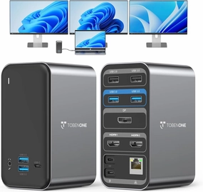 TobenONE Docking Station 3 Monitors, Laptop Docking Station with Power Supply 100W, 2 HDMI, DisplayPort, 7 USB C/A Port, Ethernet, Audio, 87W Charging for Thunderbolt 4/3, USB-C Windows&ChromeOS smart audio hub,voice control speaker,Alexa compatible au