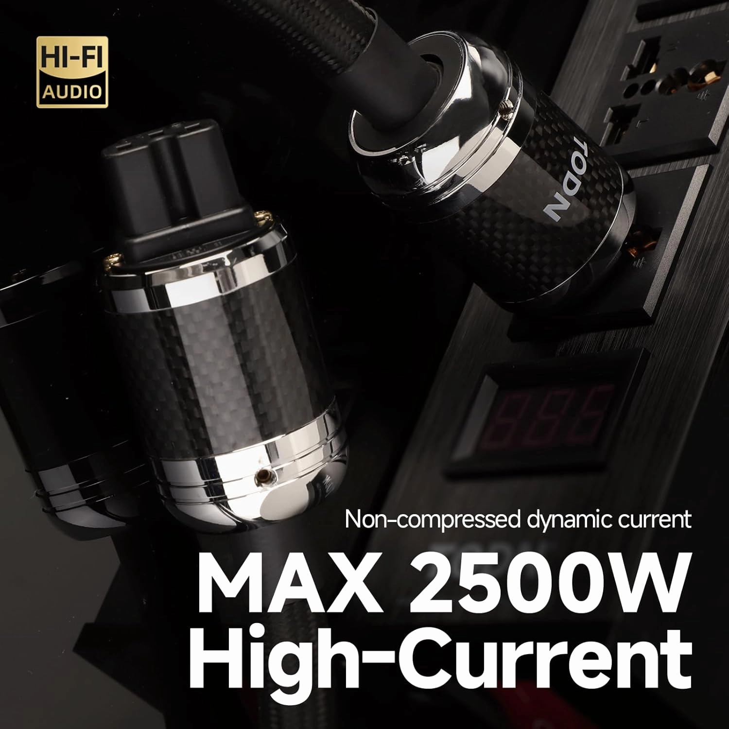 TODN Audiophile Power Cable 7 AWG HiFi Audio Power Cord for Speaker, Amp | O-C-C Cores, Carbon Fiber Shell, 24K Gold Plated US Plug, 17.5mm, 3ft/1m