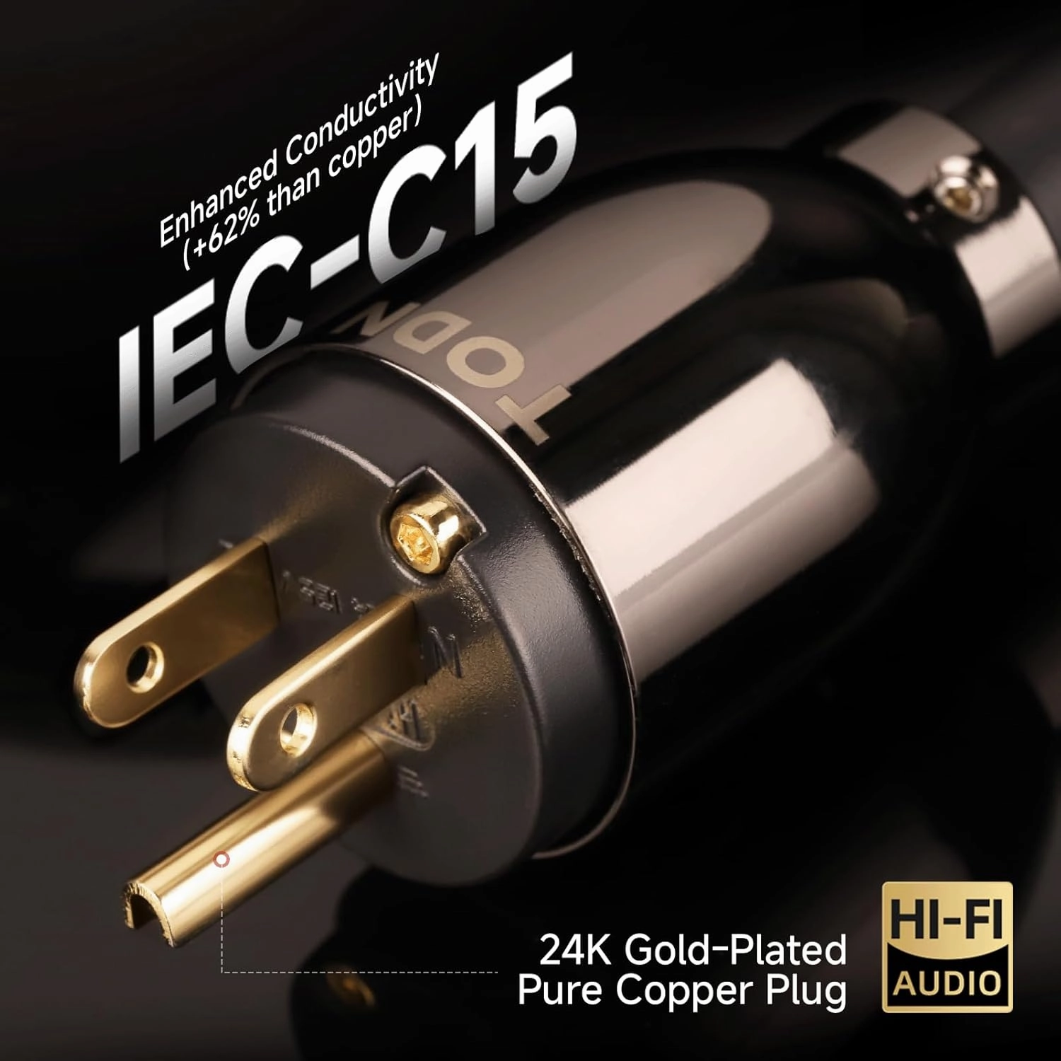TODN HiFi Audio Power Cable for Audiophile with 7 AWG O-C-C Cores, 24K Gold Plated 3 Prong Power Cord Plug/IEC C15, 17.5mm, 3ft/1m