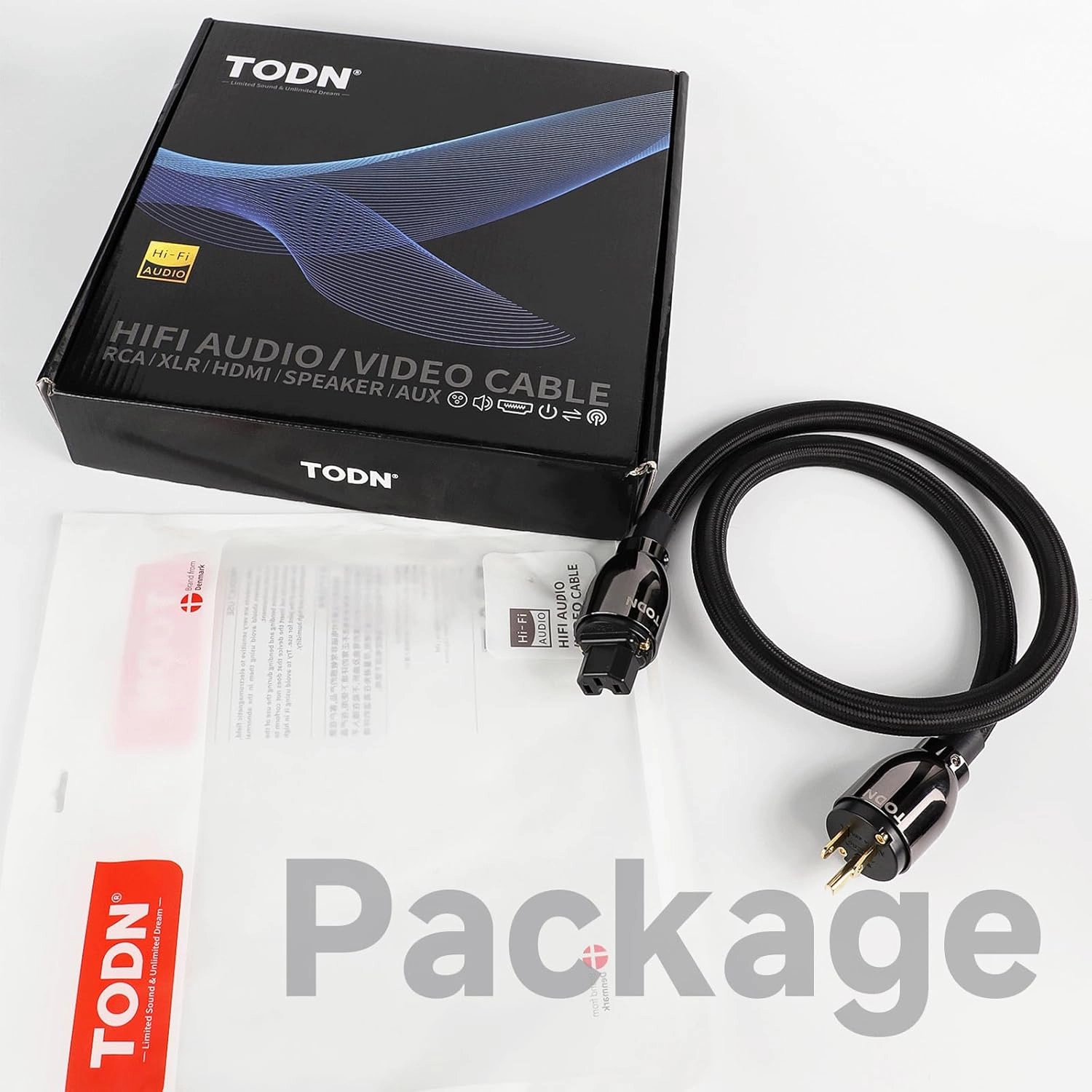 TODN HiFi Audio Power Cable for Audiophile with 7 AWG O-C-C Cores, 24K Gold Plated 3 Prong Power Cord Plug/IEC C15, 17.5mm, 3ft/1m