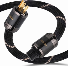 TODN Power Cable Audiophile 7 AWG OFC OCC Core HiFi Audio Power Cord with Carbon Fiber Shell, 24K Gold Plated 3 Prong Plug/IEC C15, 17.5mm, 6.5ft/2m power cord,hi-fi power cable,AC power lead,