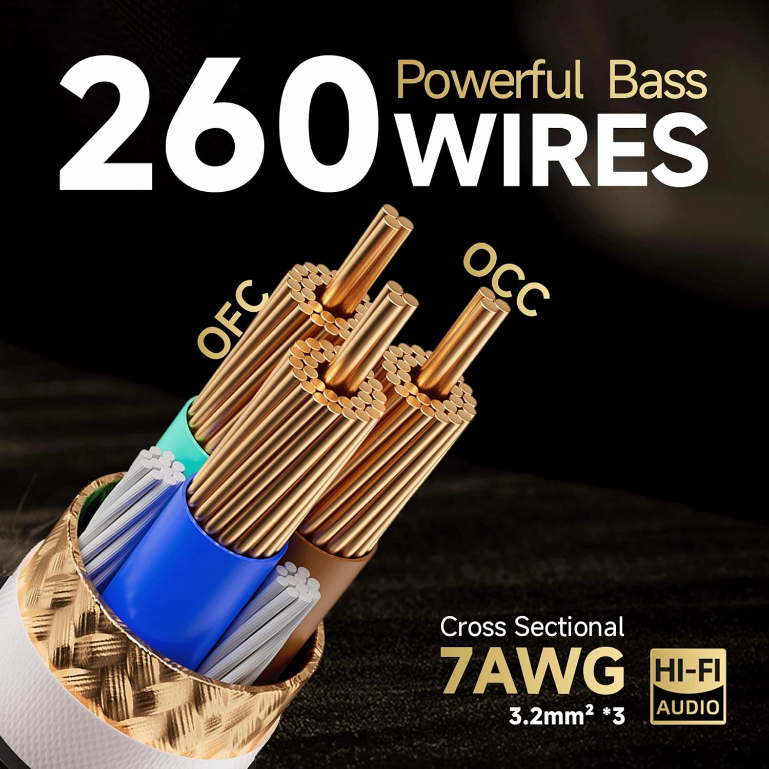 TODN Power Cable Audiophile 7 AWG OFC OCC Core HiFi Audio Power Cord with Carbon Fiber Shell, 24K Gold Plated 3 Prong Plug/IEC C15, 17.5mm, 6.5ft/2m