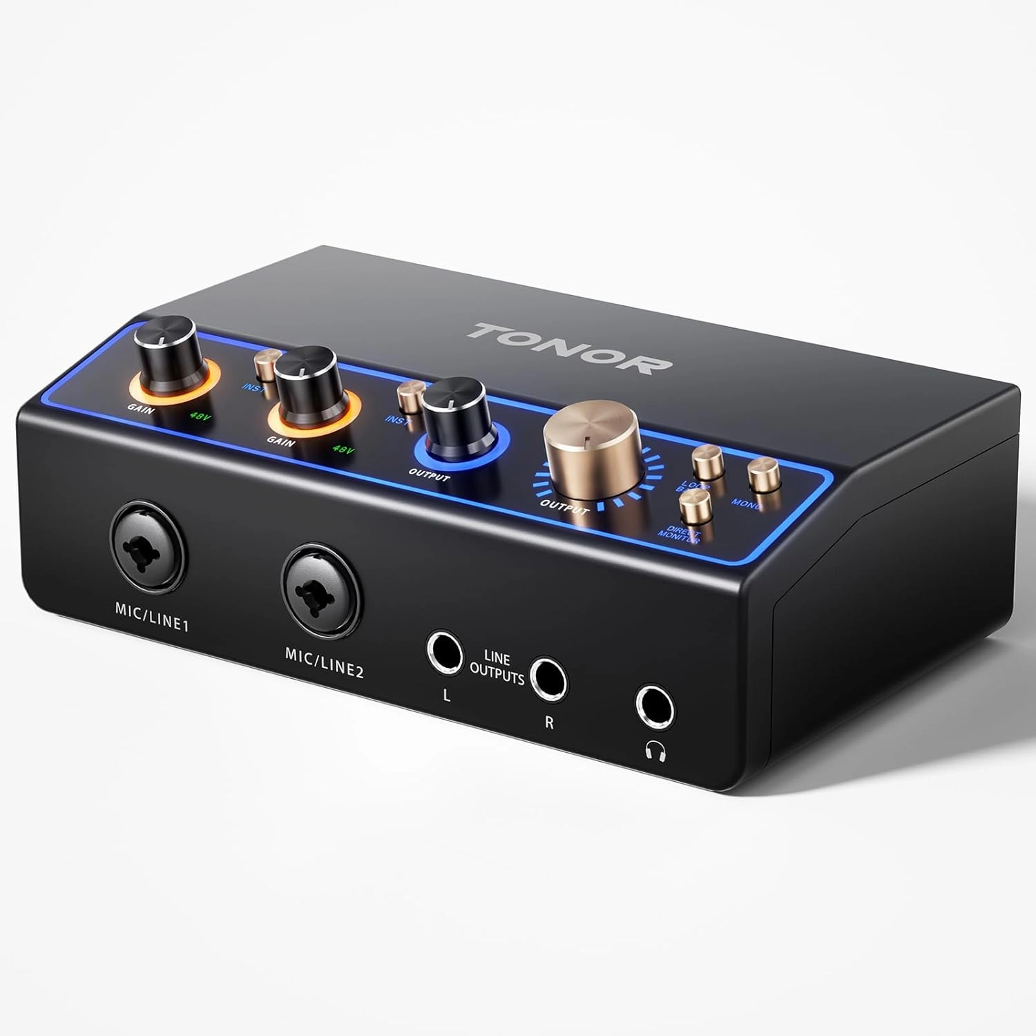 TONOR 2O2 Audio Interface for Recording, USB Audio Mixer for Podcasting, 2 XLR&6.35mm Channel Sound Board with RGB for Gaming & Streaming, Content Creators, Studio Quality, High Fidelity, TX510 Black audio interface,USB interface,music recording in