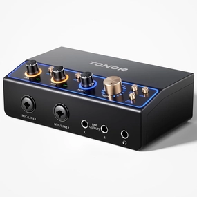 TONOR 2O2 Audio Interface for Recording, USB Audio Mixer for Podcasting, 2 XLR&6.35mm Channel Sound Board with RGB for Gaming & Streaming, Content Creators, Studio Quality, High Fidelity, TX510 Black audio interface,USB interface,music recording in
