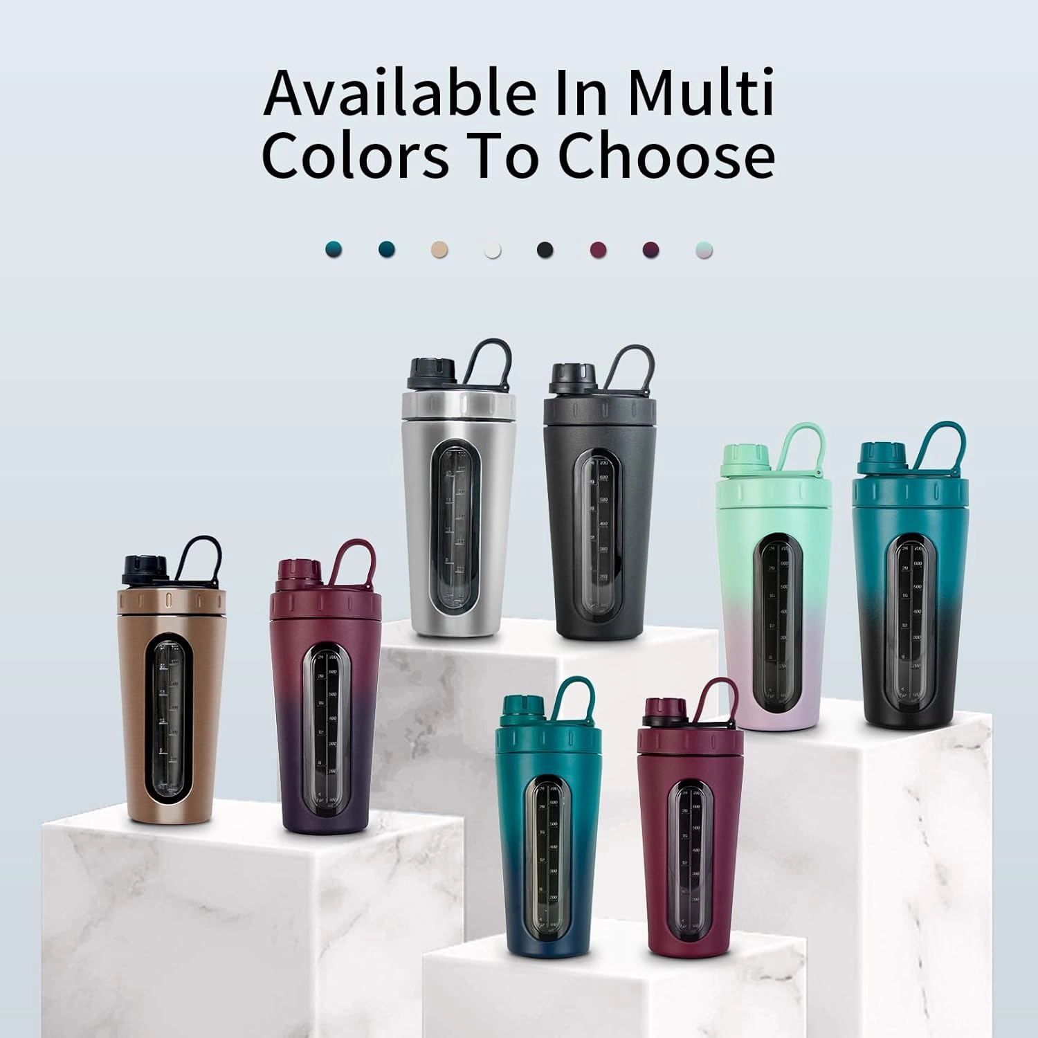 TOOFEEL Shaker Bottles for Protein Mixes 28 oz Stainless Steel Protein Shaker with 2 Mixing Ball, Not Stays Cold/Hot, Visible Window Metal Shaker Cups, Leakproof, BPA Free Bottle Shaker