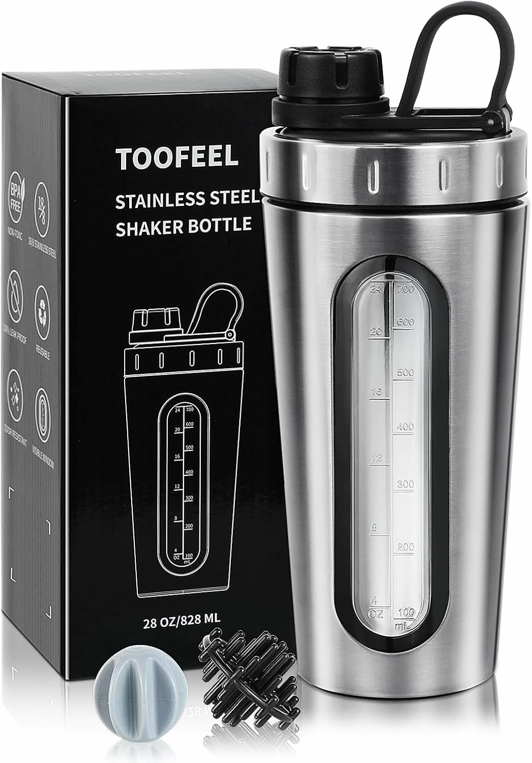 TOOFEEL Shaker Bottles for Protein Mixes 28 oz Stainless Steel Protein Shaker with 2 Mixing Ball, Not Stays Cold/Hot, Visible Window Metal Shaker Cups, Leakproof, BPA Free Bottle Shaker mixer console,audio mixing desk,DJ console,