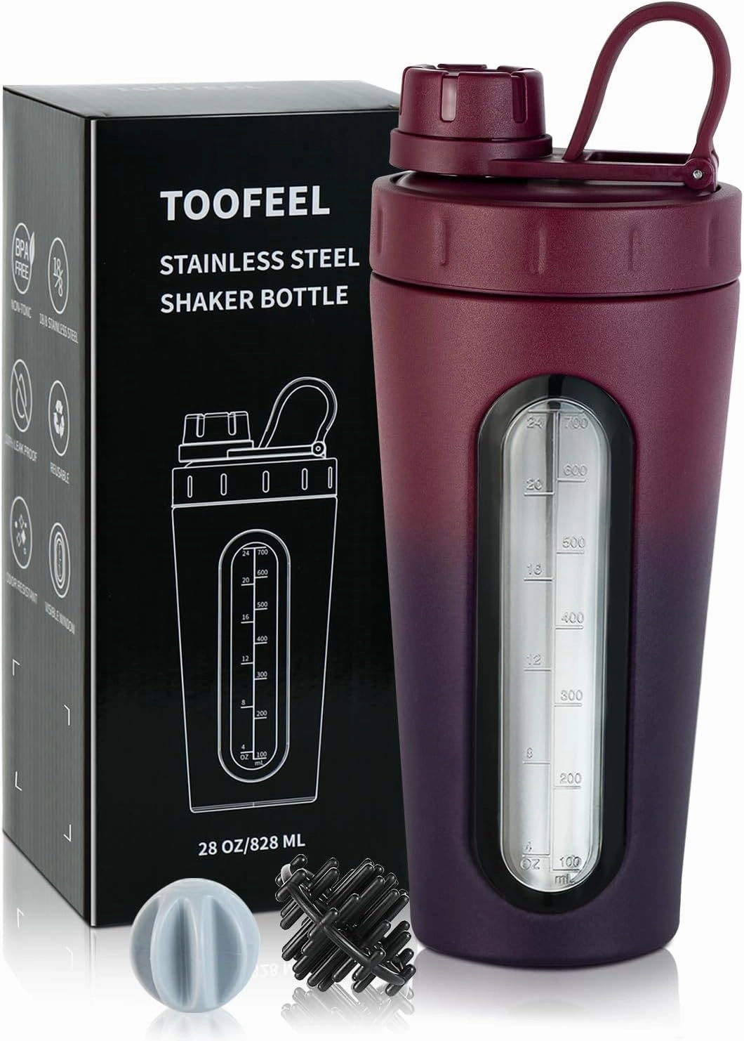 TOOFEEL Shaker Bottles for Protein Mixes - 28 oz Stainless Steel Protein Shaker with 2 Shaker Balls, Not Stays Cold/Hot, Visible Window Metal Shaker Cups, Leakproof, BPA Free Bottle Shaker mixer console,audio mixing desk,DJ console,