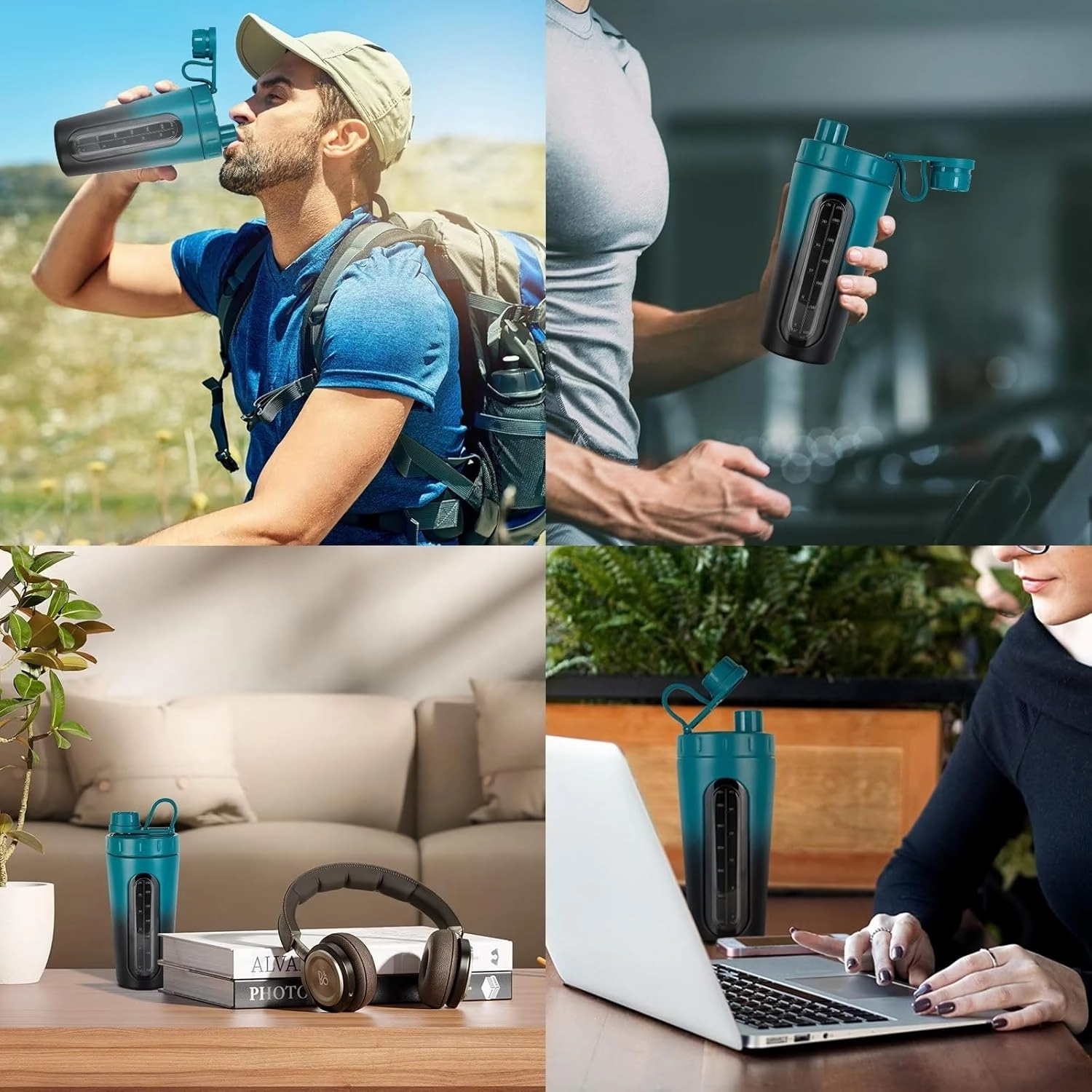 TOOFEEL Shaker Cups For Protein Shakes - 28 oz Stainless Steel Shaker Bottle, Not Stays Cold/Hot, Visible Window Protein Shaker with 2 Shaker Balls, Fitness Exercise Metal Shaker Bottle