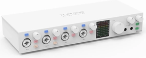 TOPPING E4X4 Pre USB Audio Interface - Dual USB-C Ports, 24bit/192kHz, 4IN/4OUT, Dual Headphone Outputs, Low Noise, Real-Time Monitoring, Mixer, for PC, Mac, iPhone, Professional Recording (White) audio interface,USB interface,music recording input,