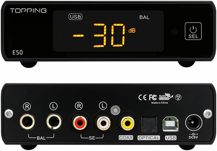 Topping E50 HiFi Balanced DAC, ES9068AS XU216 MQA DAC, DSD512/768kHz USB/Coaxial/Optical to RCA/TRS Balanced Output Digital to Analog Audio Converter with Remote(Black) balanced output player,audiophile player,hi-res digital player,