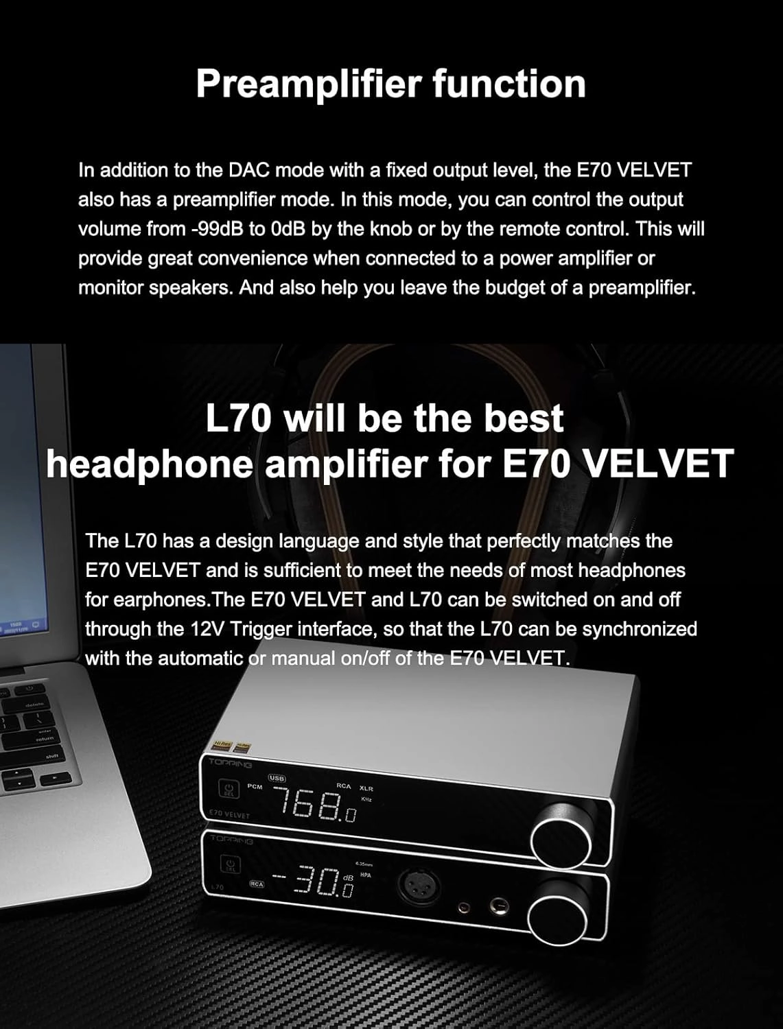 Topping E70 Velvet AK4499EX DAC Audio Decoder - Bluetooth5.1 LDAC Hires XU316 32Bit/768kHz DSD512 BT/USB/Coax/Opt Inputs RCA/XLR HiFi Stereo Digital to Analog Convertor Black