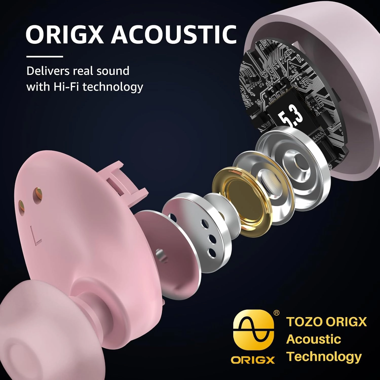 TOZO A1 Wireless Earbuds Bluetooth 5.3 Light Weight in Ear IPX5 Waterproof Headphones 2 Mic for AI Calls, Immersive Premium Sound Bass Headset with Charging Case, 32 Presets EQ Customization via App