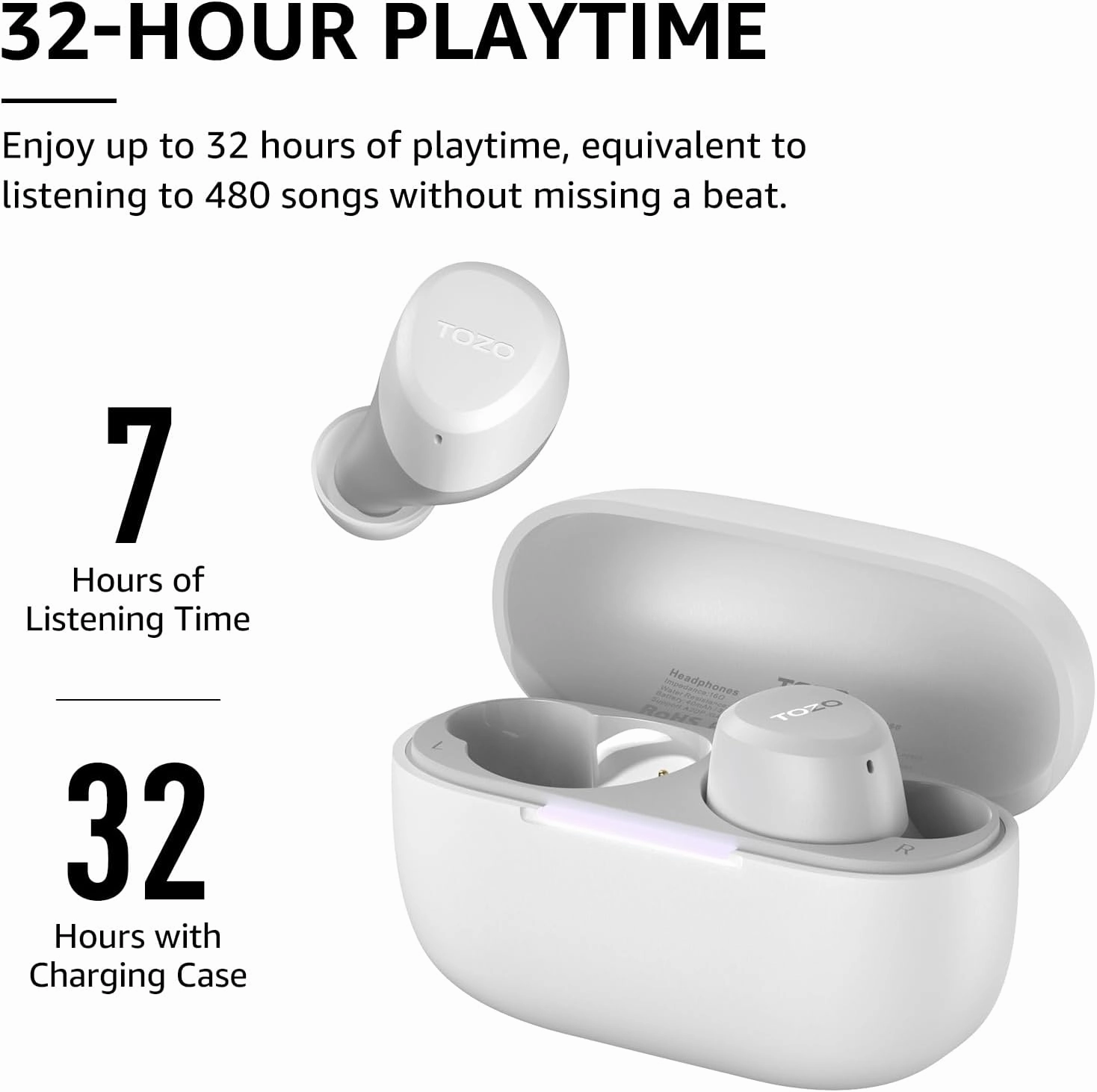TOZO A1 Wireless Earbuds Bluetooth 5.3 Light Weight in Ear IPX5 Waterproof Headphones 2 Mic for AI Calls, Immersive Premium Sound Bass Headset with Charging Case, 32 Presets EQ Customization via App