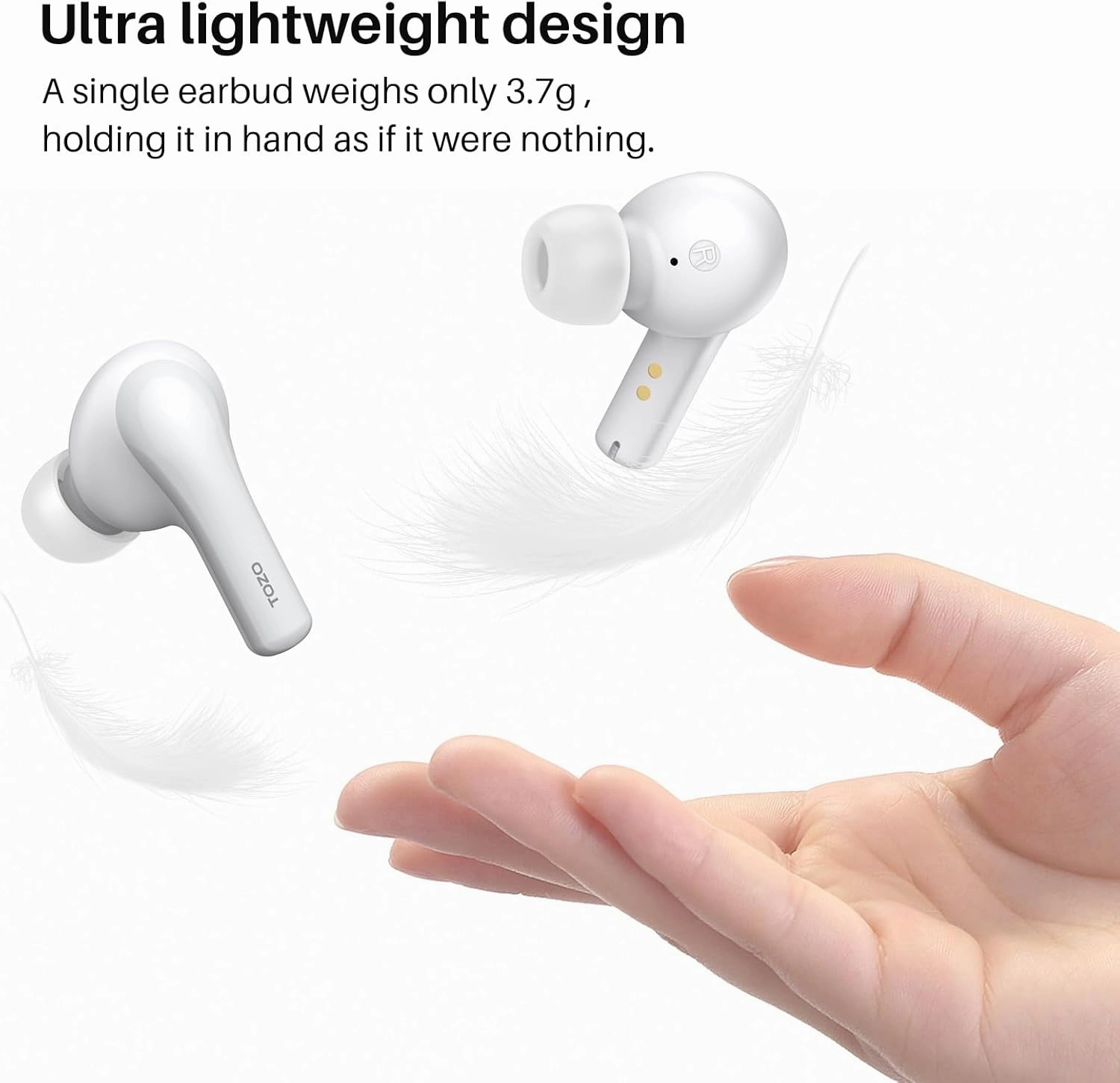 TOZO A2 Mini Wireless Earbuds Bluetooth 5.3 in Ear Light-Weight Headphones Built-in Microphone, IPX5 Waterproof, Immersive Premium Sound Long Distance Connection Headset with Charging Case, White