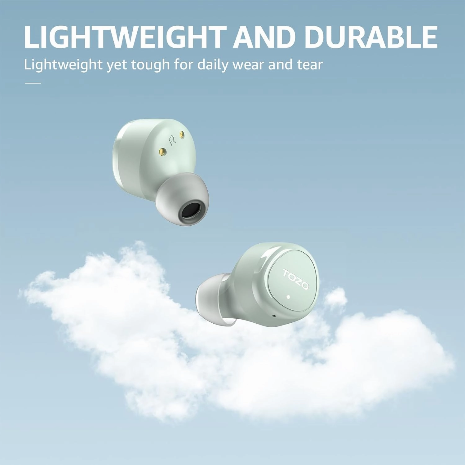 TOZO E1 Wireless Earbuds Build in Mic Clear Calls Ergonomic Light Weight Bluetooth 5.3 in Ear Headphones IPX6 Waterproof Premium Stereo Sound Ear Buds 30H Playtime with 32 EQs via APP