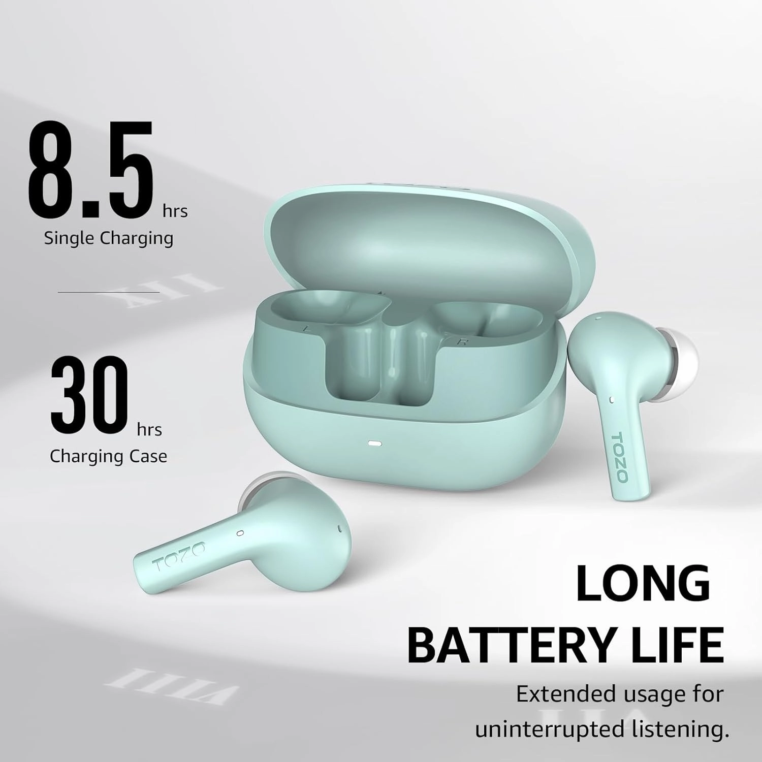 TOZO E2 Wireless Earbuds 10mm Drivers with Powerful Bass, App Customize 32 EQs, with 2 Mics AI Call Noise Cancellation, 30H Playtime, Bluetooth 5.3 Ear Buds, Comfort Fit in-Ear Headphones