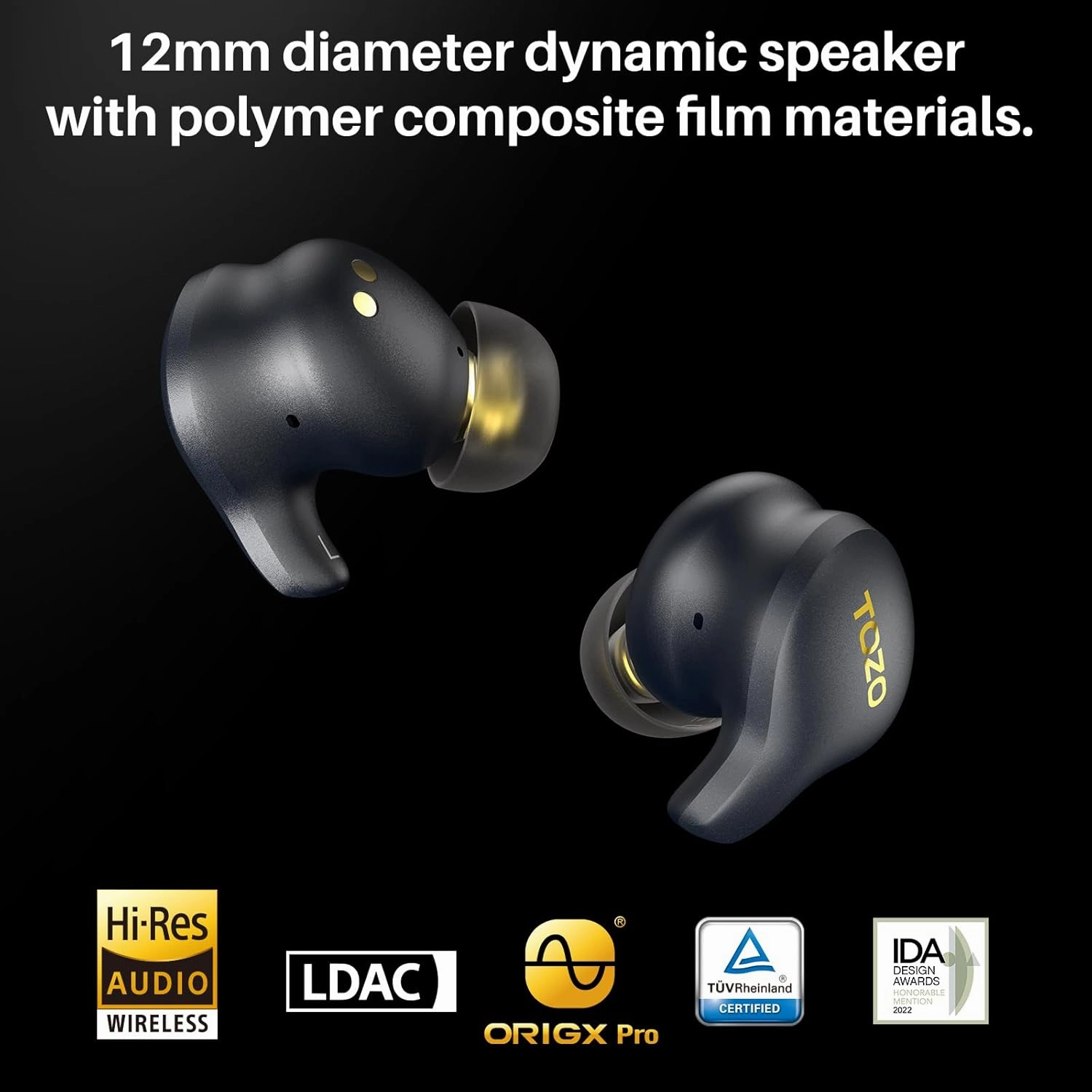 TOZO Golden X1 Wireless Earbuds Balanced Armature Driver and Hybrid Dynamic Driver, Bluetooth Headphones OrigX Pro, LDAC & Hi-Res Audio Wireless, Environment & Active Noise Cancellation Headset