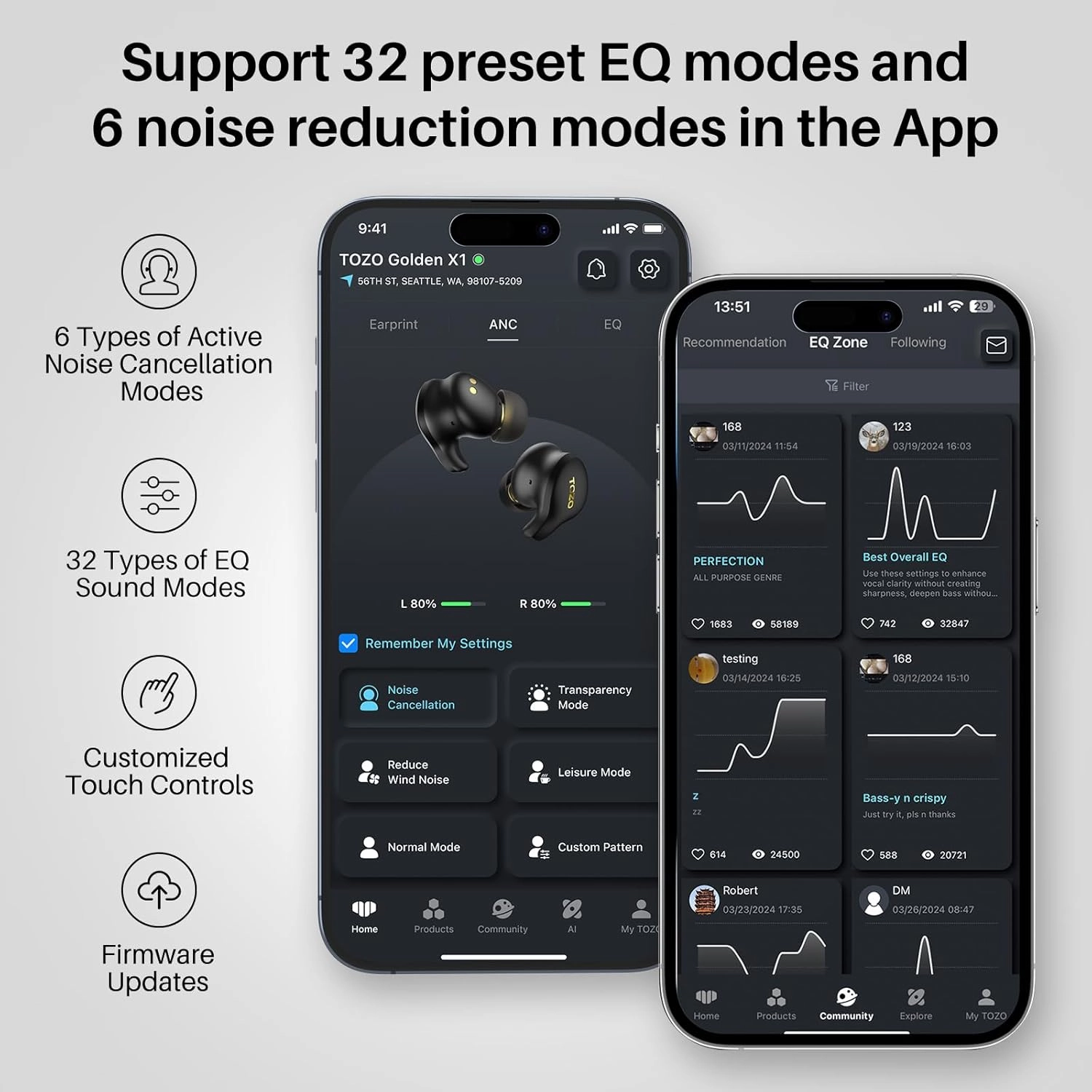TOZO Golden X1 Wireless Earbuds Balanced Armature Driver and Hybrid Dynamic Driver, Bluetooth Headphones OrigX Pro, LDAC & Hi-Res Audio Wireless, Noise Cancellation Headset Champagne